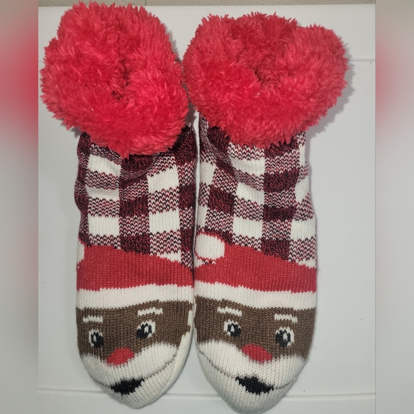 Cozy Santa Slipper Socks - Red and White - Picture 1 of 6
